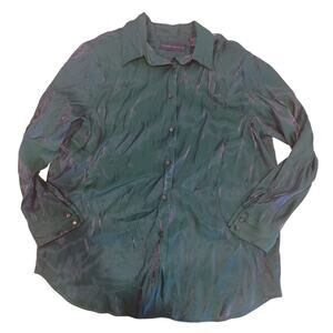 Vintage Karen Scott II 1X Blue/Green metallic look button down women's